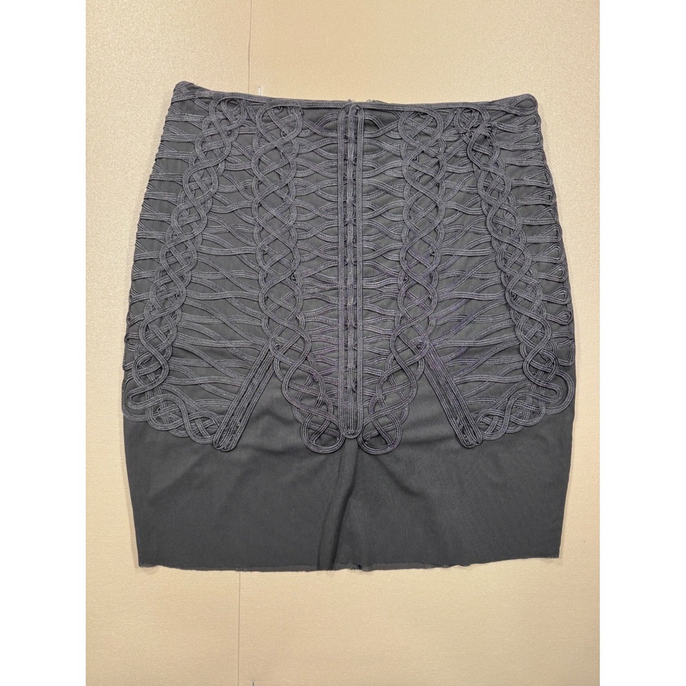 Bebe Black Soutache Braided Mesh Mini Skirt Bodysuit Lining Size 10